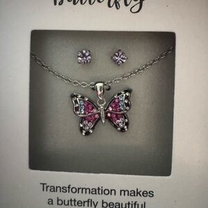 Butterfly Silver Necklace and Earring Set